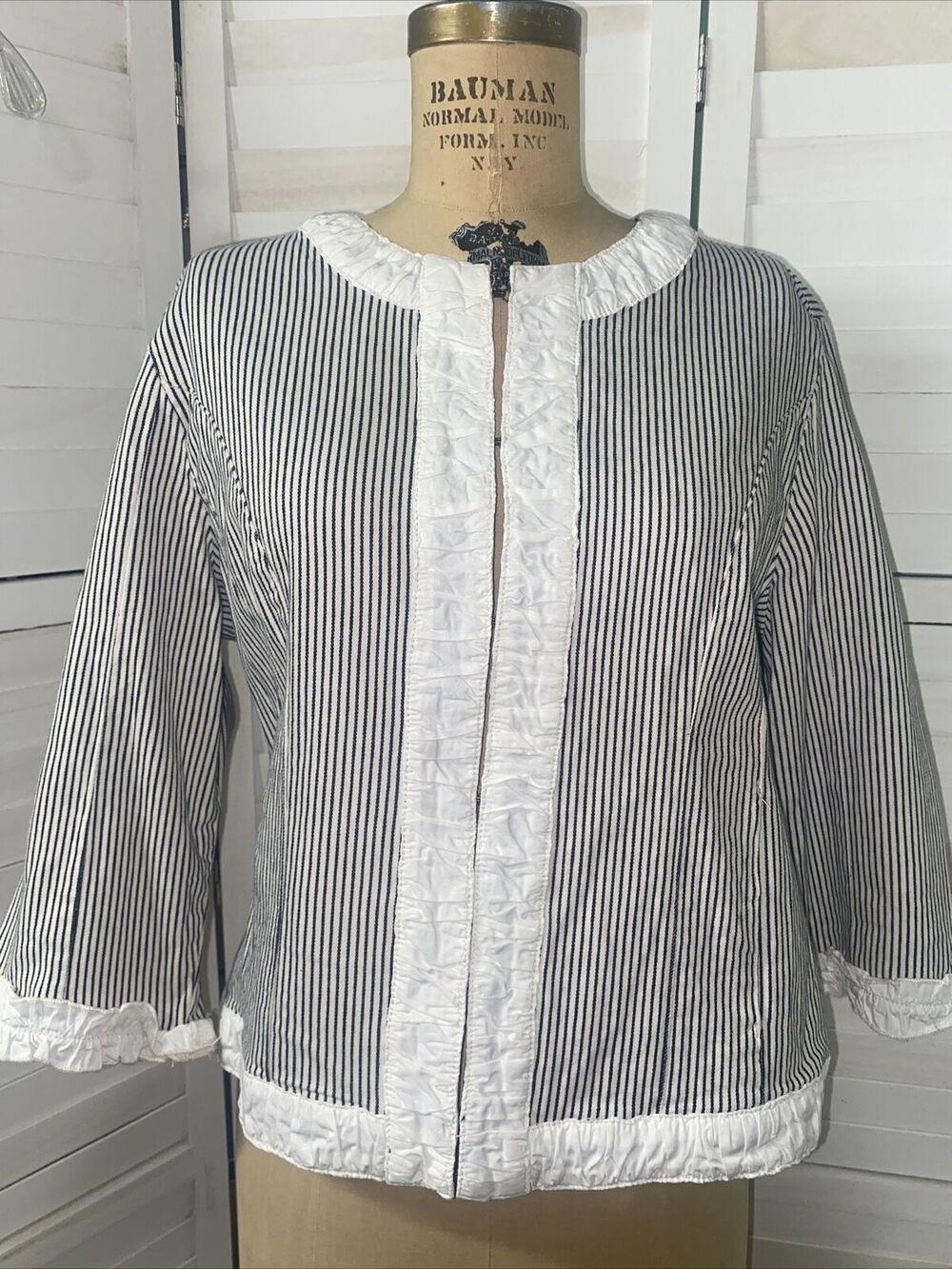 LAL Live A Little Women’s Jacket Black White Striped W/ White Trim Casual Large